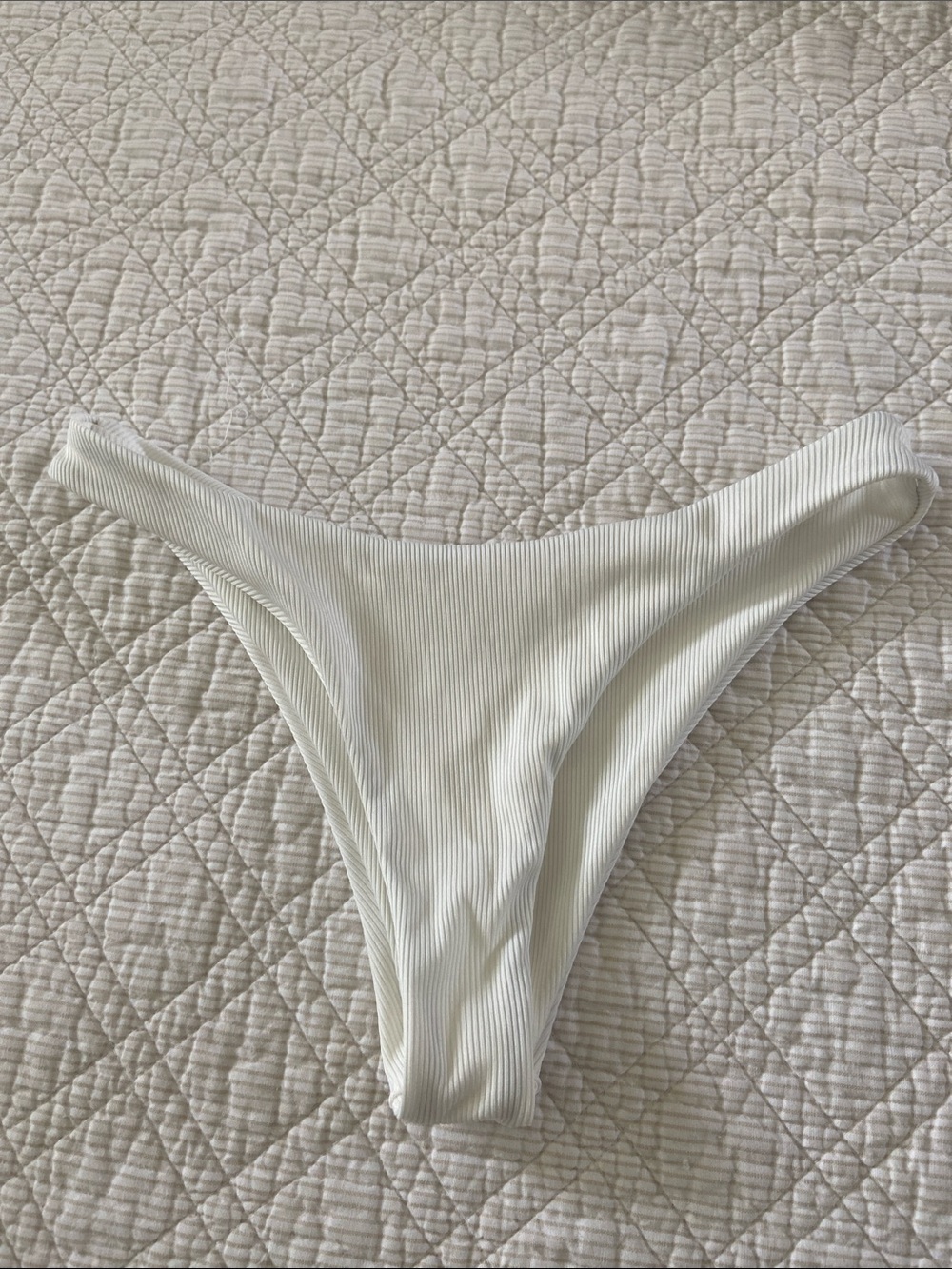 Ribbed White Bikini Bottom - Minimal High Cut
